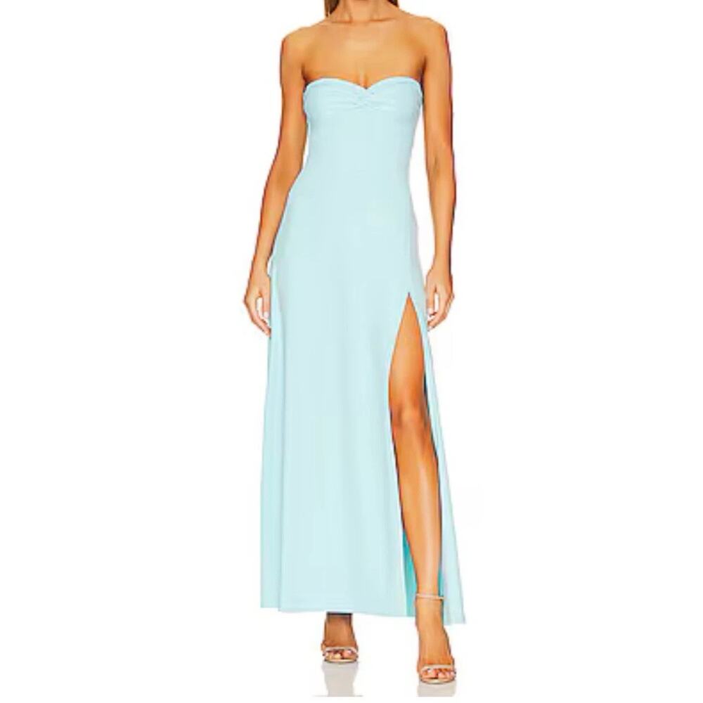 Susana Monaco Strapless Maxi Dress in Light Blue with Thigh Slit